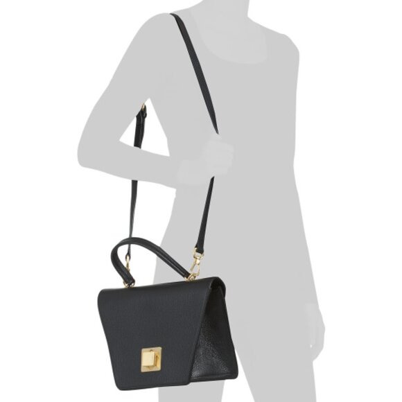 ARCADIA Made In Italy Leather Asymmetrical Geometric Satchel - Black - Picture 2 of 4